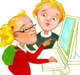 Ni&ntilde;a ante su computadora con su Mam&aacute;