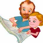 Padre e hija leyendo noticias