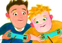 Ni&ntilde;os divirti&eacute;ndose con videojuegos