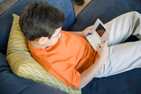 Boy playing a video game