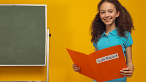 Girl reading book report