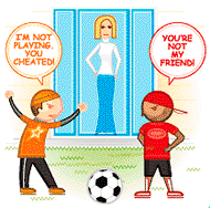 Kid 1: I'm not playing! You cheated | Kid 2: You're not my friend.