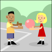 Boy and girl play with ball