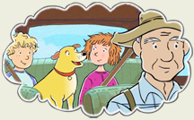 kids and Martha in the car