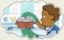 Truman with a casserole dish