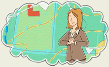 woman in front of a weather map