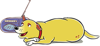 Martha laying down listening to a radio