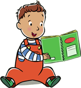 A toddler reading a book