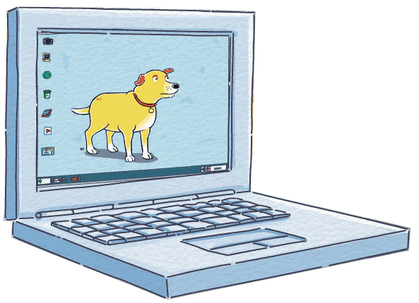 a lap top computer with martha on the screen