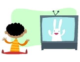 El ni&ntilde;o se sienta frente a la TV a ver las caricaturas