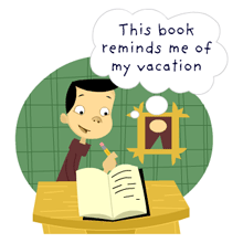 Boy writing about his vacation