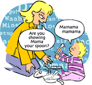 Mom: Are you showing Mama your spoon. Baby: Mammammamma.