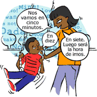 Madre: Nos vamos en cinco minutos. Nino: En diez. Madre: En siete. Luego será la hora de irnos.